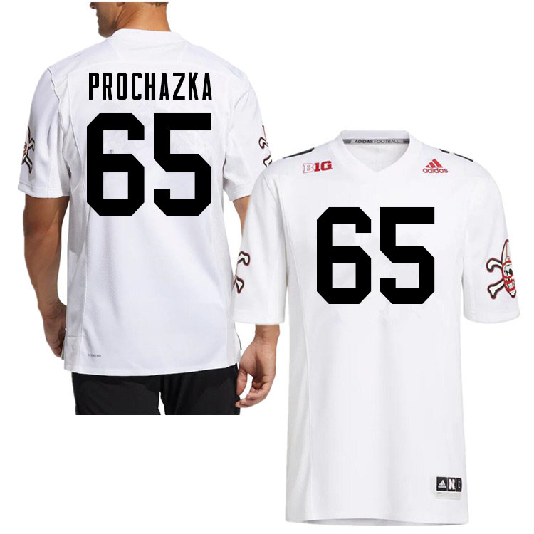 Men #65 Teddy Prochazka Nebraska Cornhuskers College Football Jerseys Sale-White Strategy - Click Image to Close